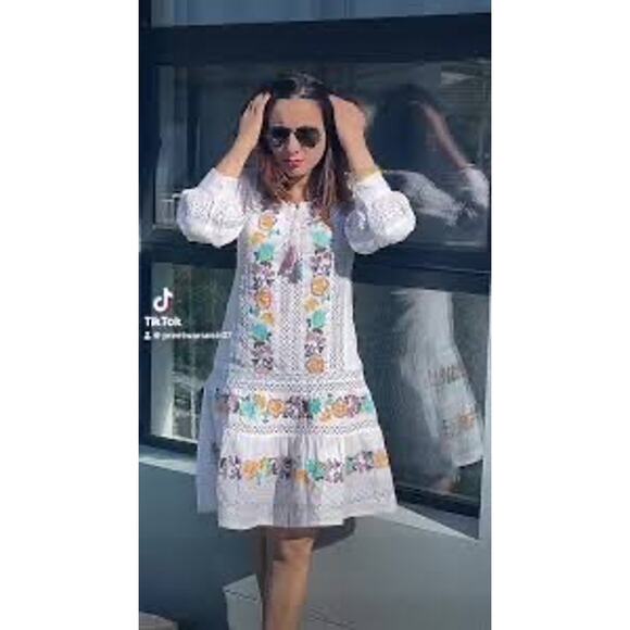 Tory Burch Rent the Runway White Embroidered Boho Dress Cotton Size XS $498 MSRP - Picture 2 of 14